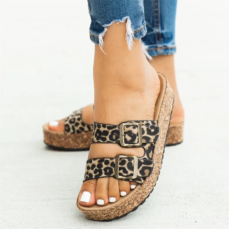 New Summer Women's Flip Flops Slippers Sandals Shoes Wedge Mid Heels Open Toe Buckle Strape Woman Platform Slides Slippers Shoes
