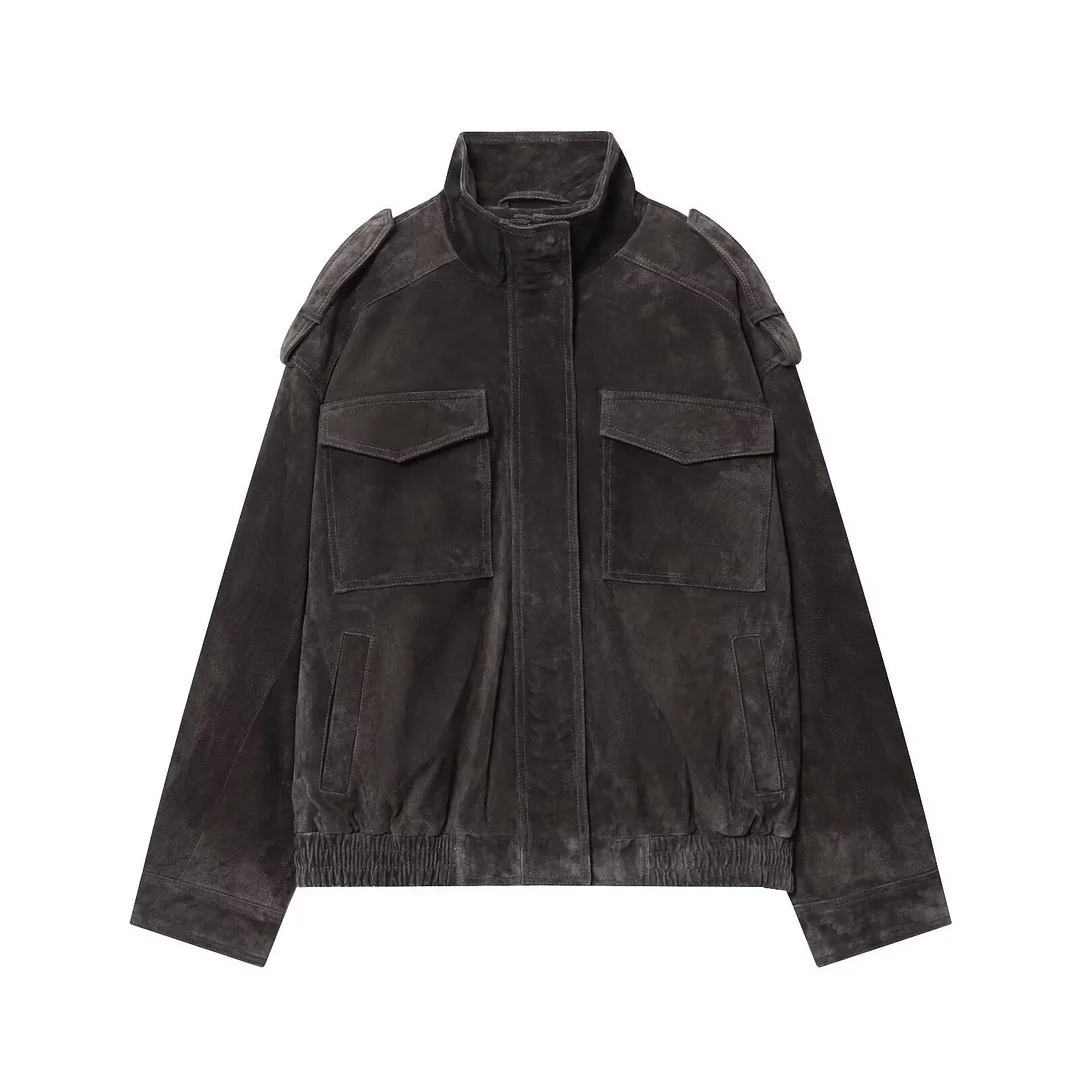 Nigikala Nigikala Women's Clothing 2025 Autumn Collar Long Sleeve Velvet Texture Jacket Baseball Uniform Coat Women's K41599