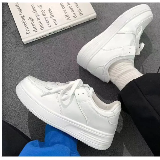 Breakj Breakj White Shoes 2025 Spring And Autumn New Thick-Soled Pure White Round Head Shoes Students Tied Casual Shoes