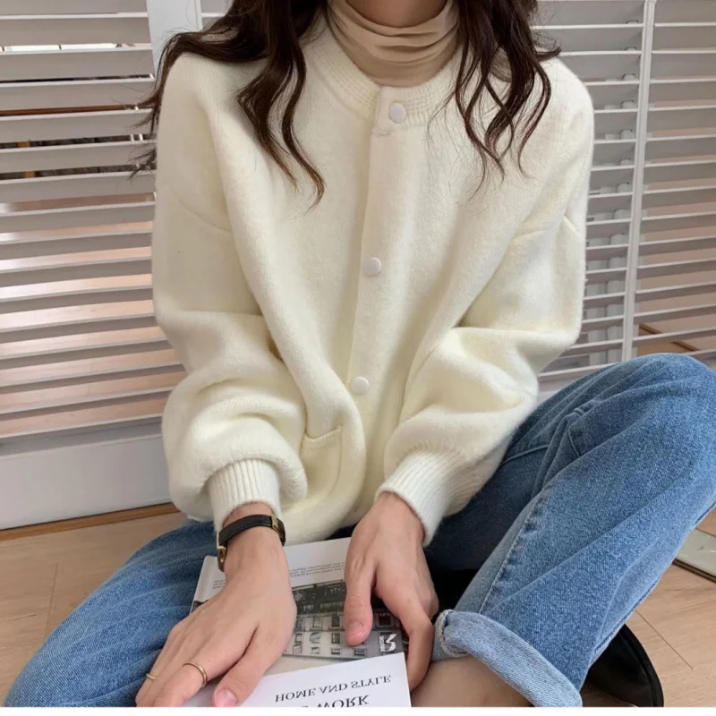 Ueong Style Autumn And Winter Style &#34;Lazy Wind&#34; Advanced Feeling With Minority Loose Soft Waxy Sweater Jacket Women's Knitted Cardigan