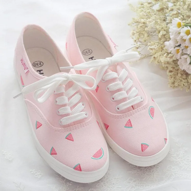 Pink Kawaii Watermelon Canvas Shoes SP179551