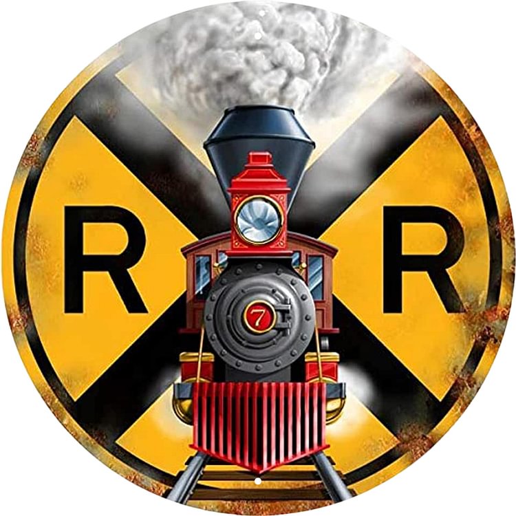 Round TrainGarage - Round Vintage Tin Signs/Wooden Signs - 11.8x11.8in