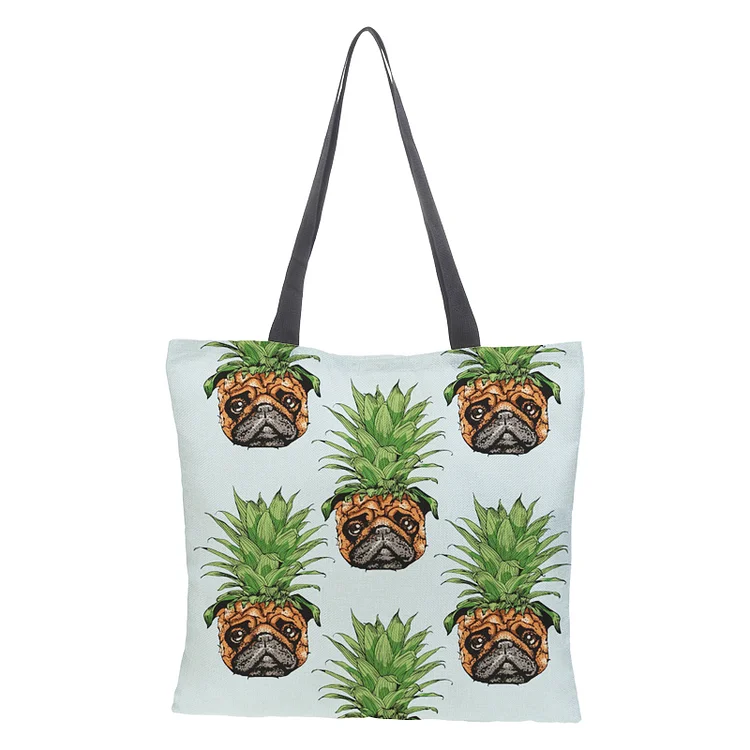 Linen Eco-friendly Tote Bag - Dog pineapple