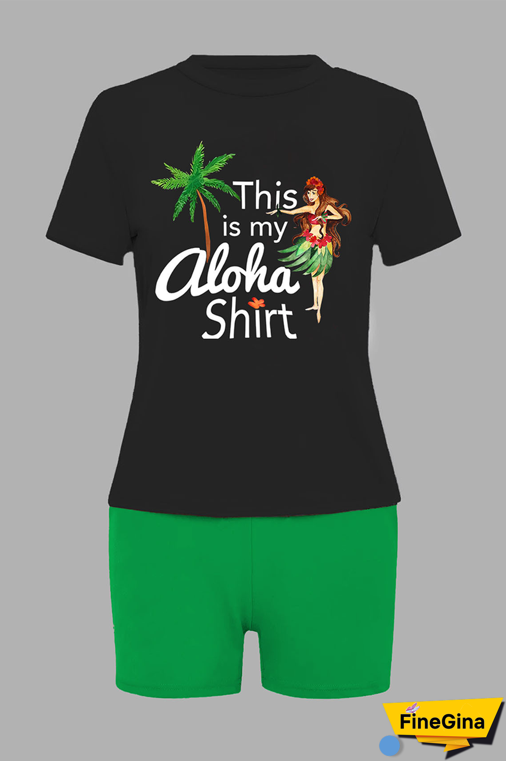 Black Pink Street Print Patchwork O Neck Short Sleeve Two Pieces