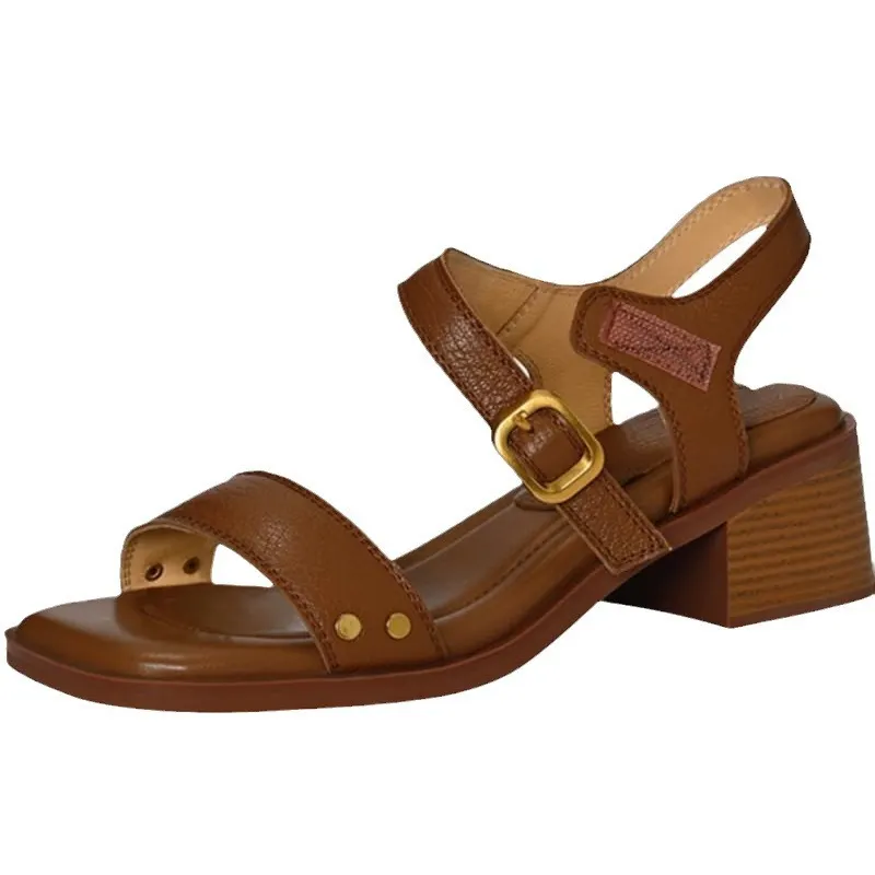 Breakj Breakj Thick Heel Sandals Female Summer 2024 New Foreign Style Open Toe Non-Slip Soft Bottom One Word Buckle Mom Shoes