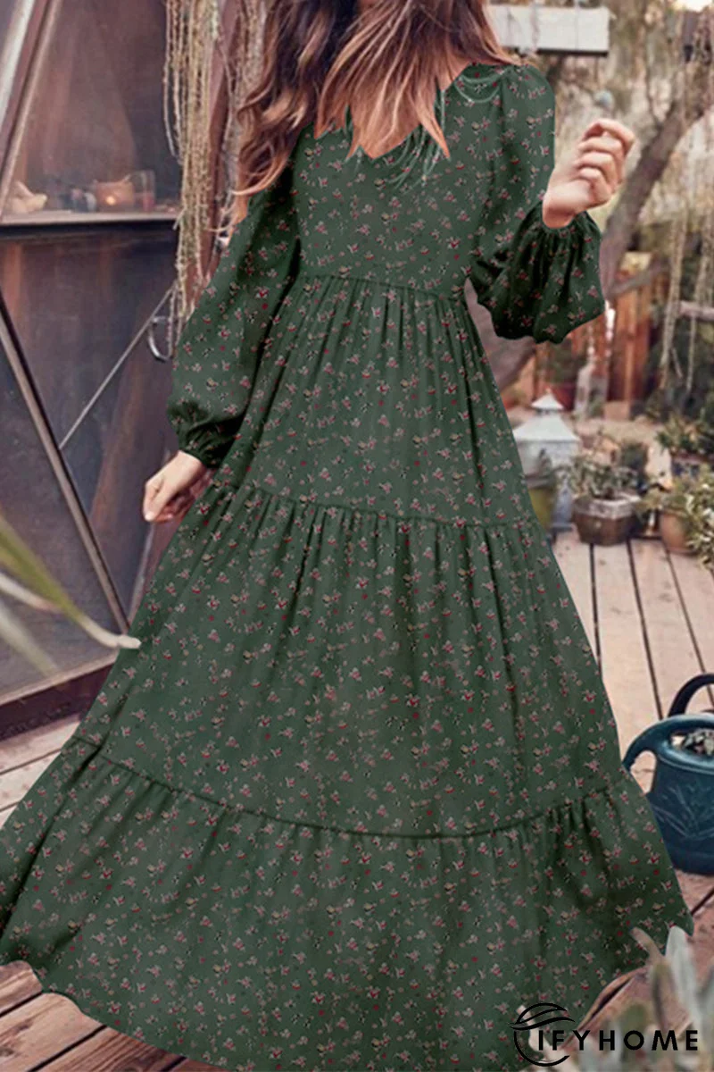Elegant Floral Patchwork V Neck Printed Dress Dresses | IFYHOME