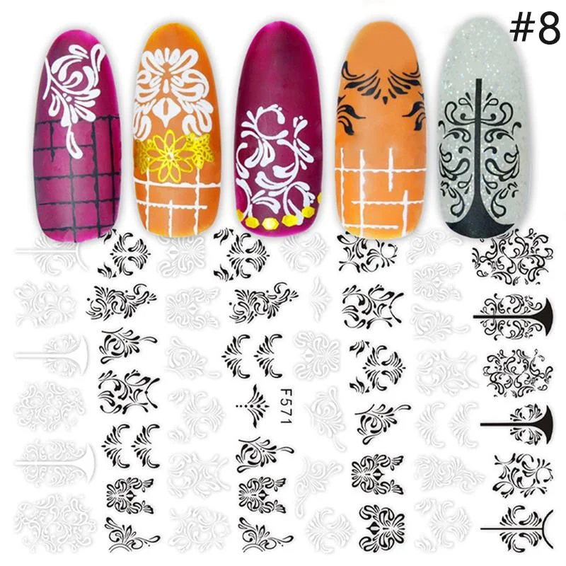 1 Sheet 3D Butterfly Nail Sticker Black Lines Flower Colorful Nail Transfer Foil Sliders Leaf Tree Summer Nail Art Decoration-Nail Inspo