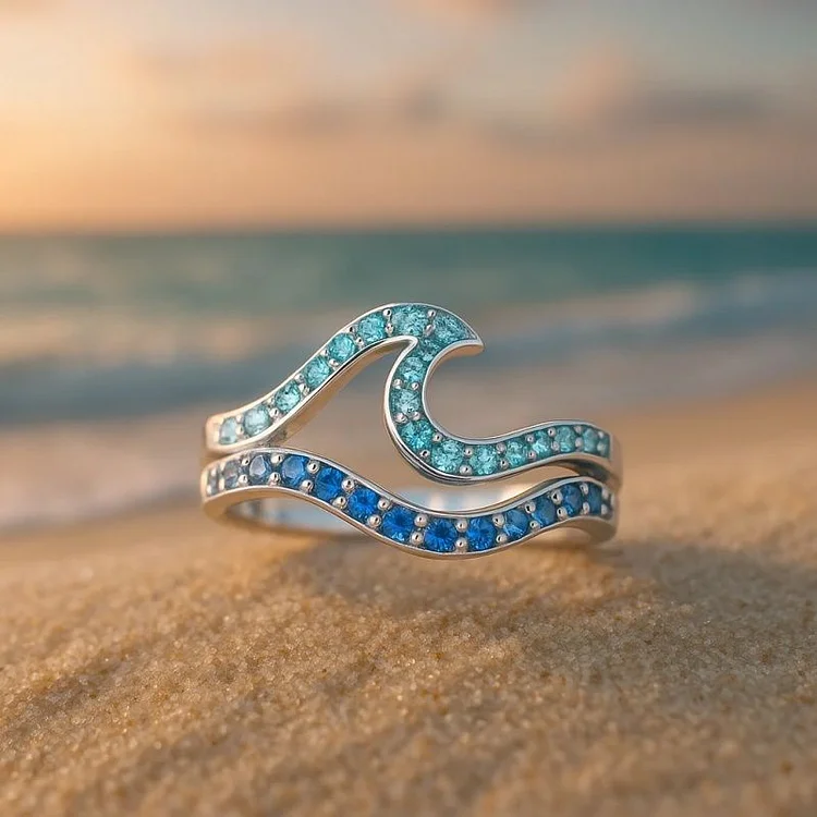 Double layered wavy gradient blue ring