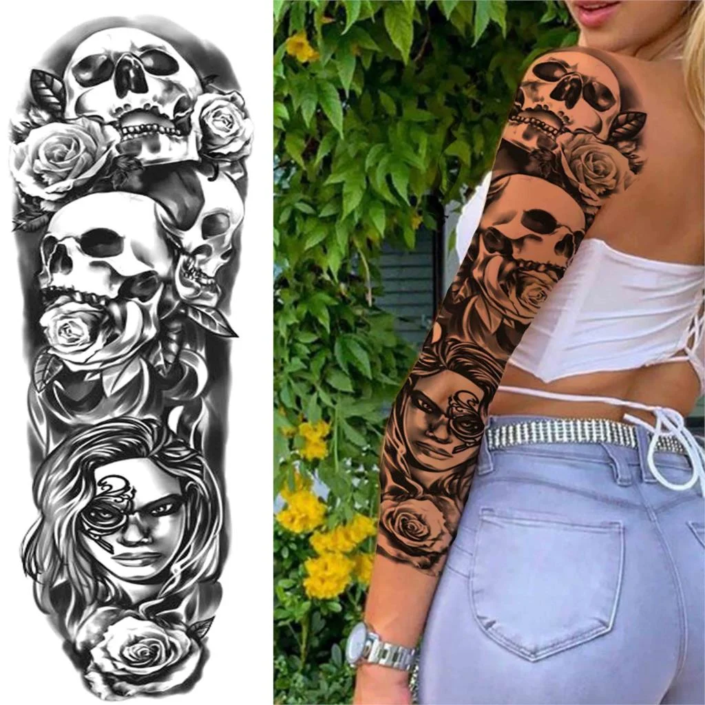 Tribal Maori Temporary Tattoo Sleeve For Men Women Adult Wolf Lion Tattoos Sticker Black Large Turtle Tiki Fake Tatoos Supplies 530-1