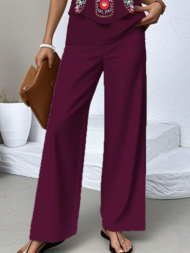 Women's Sleeveless Square Collar Graphic Printed Casual Set