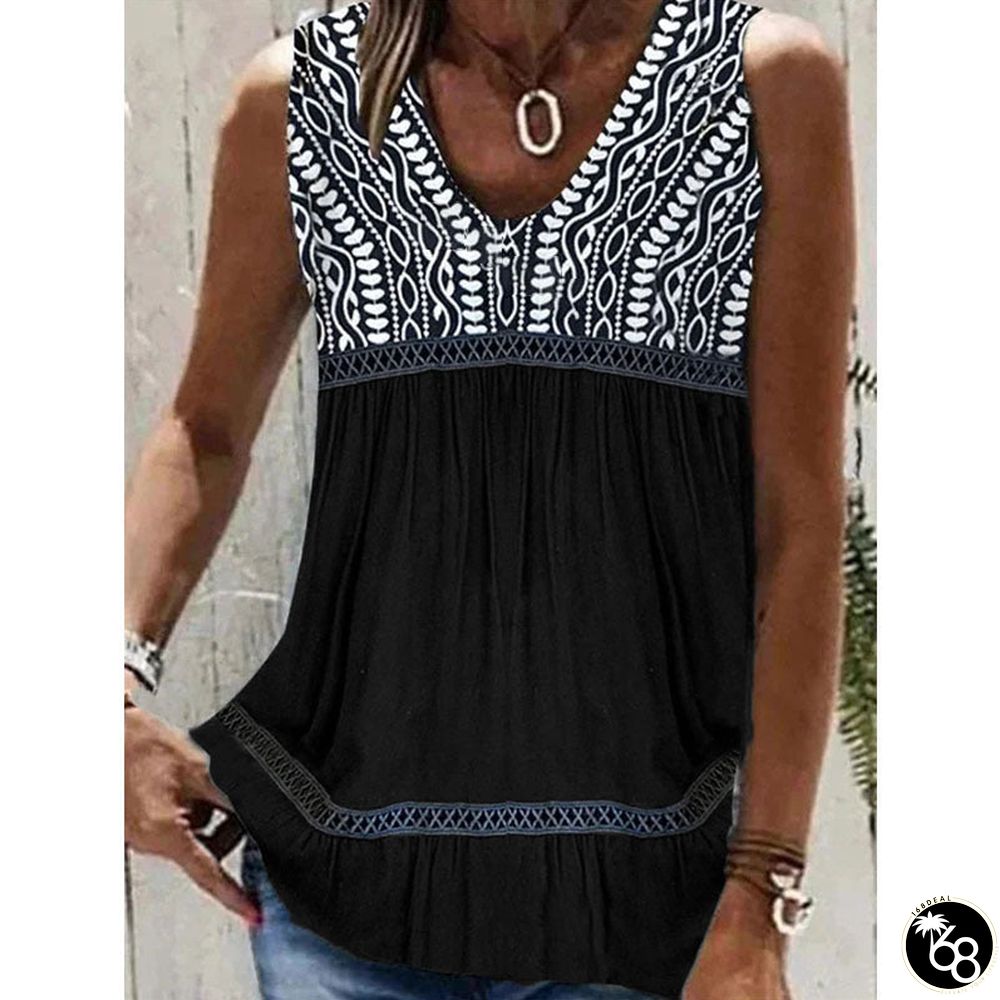 Women's Summer Flower Edge Stitching Ruffle Tank Blouses | 168DEAL
