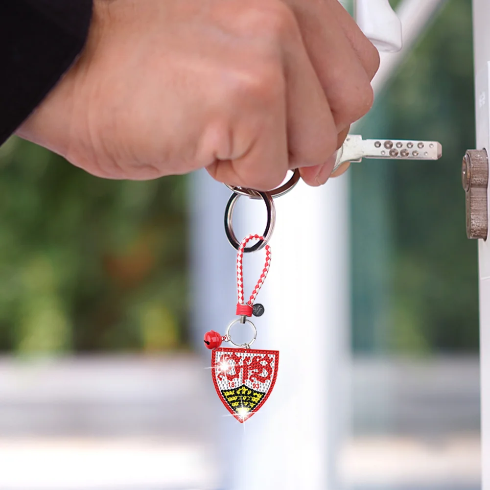 VfB Stuttgart DIY Car Keychain Handmade Double Sided Rhinestone Pendant for Men Women Boy Girl