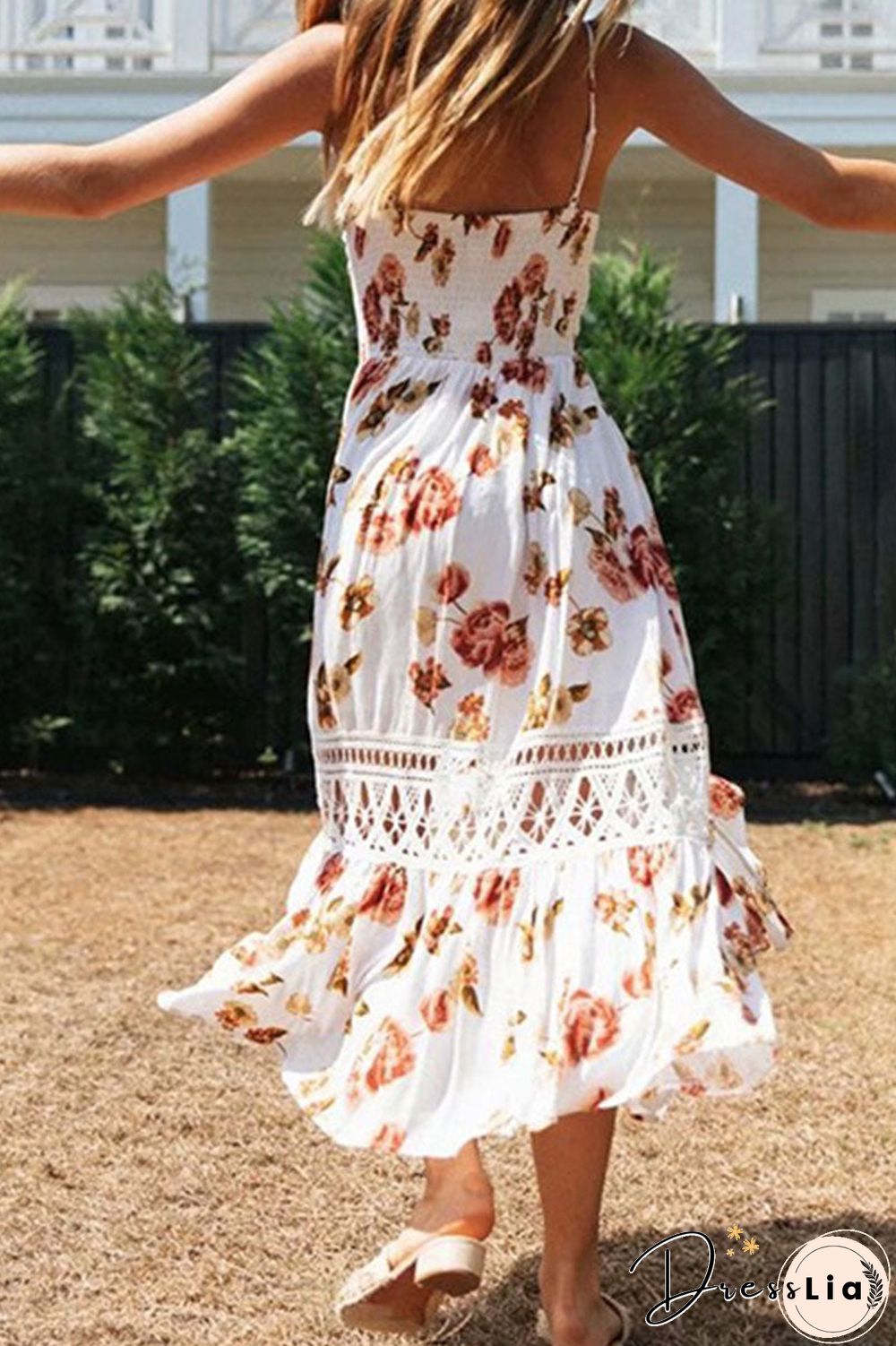 Fashion Street Print Split Joint V Neck A Line Dresses