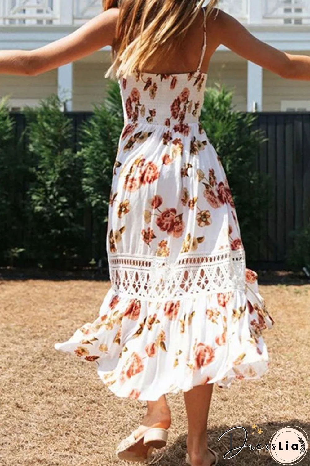 Fashion Street Print Split Joint V Neck A Line Dresses