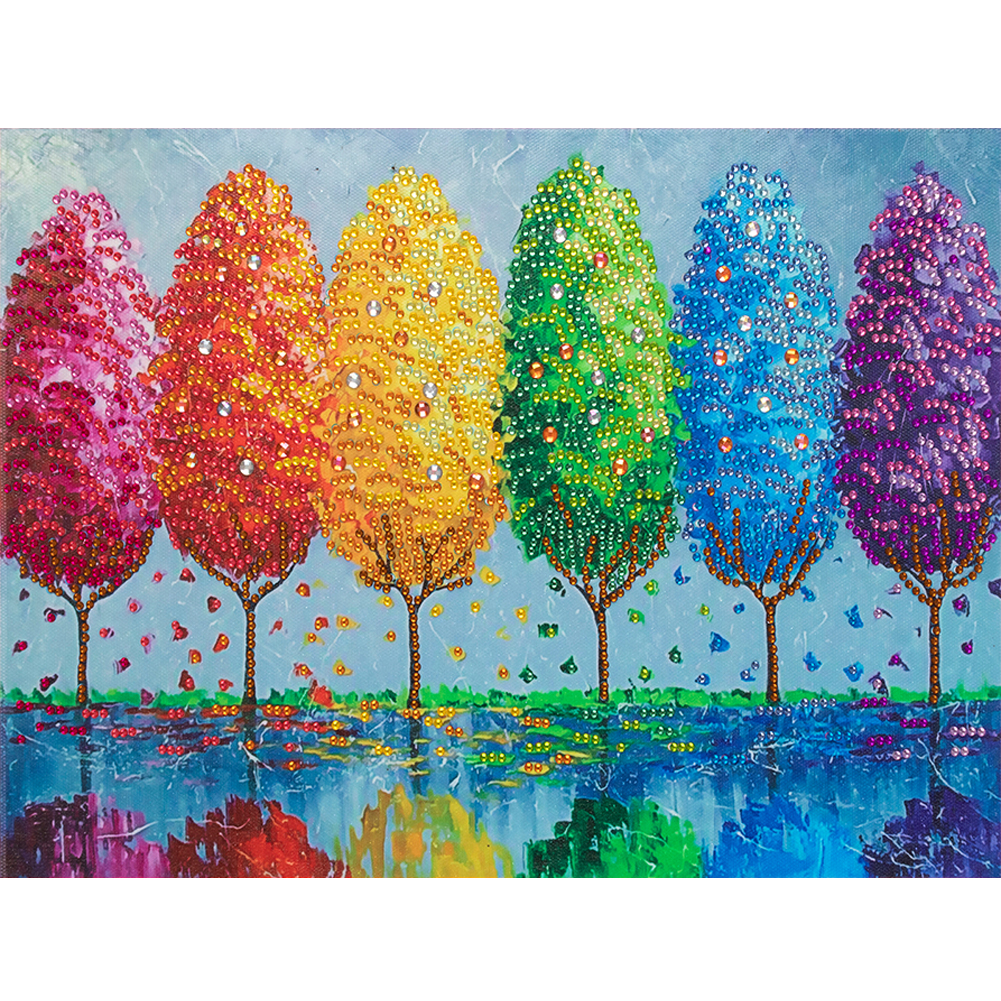 Colorful Tree 40*30cm(canvas) special shaped drill diamond painting