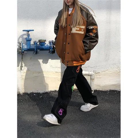 Brown Jacket Baseball Bomber Female Men Zip Up Jacket Women Clothing 2020 Harajuku Plus Size Streetwear Outerwear Goth Japanese