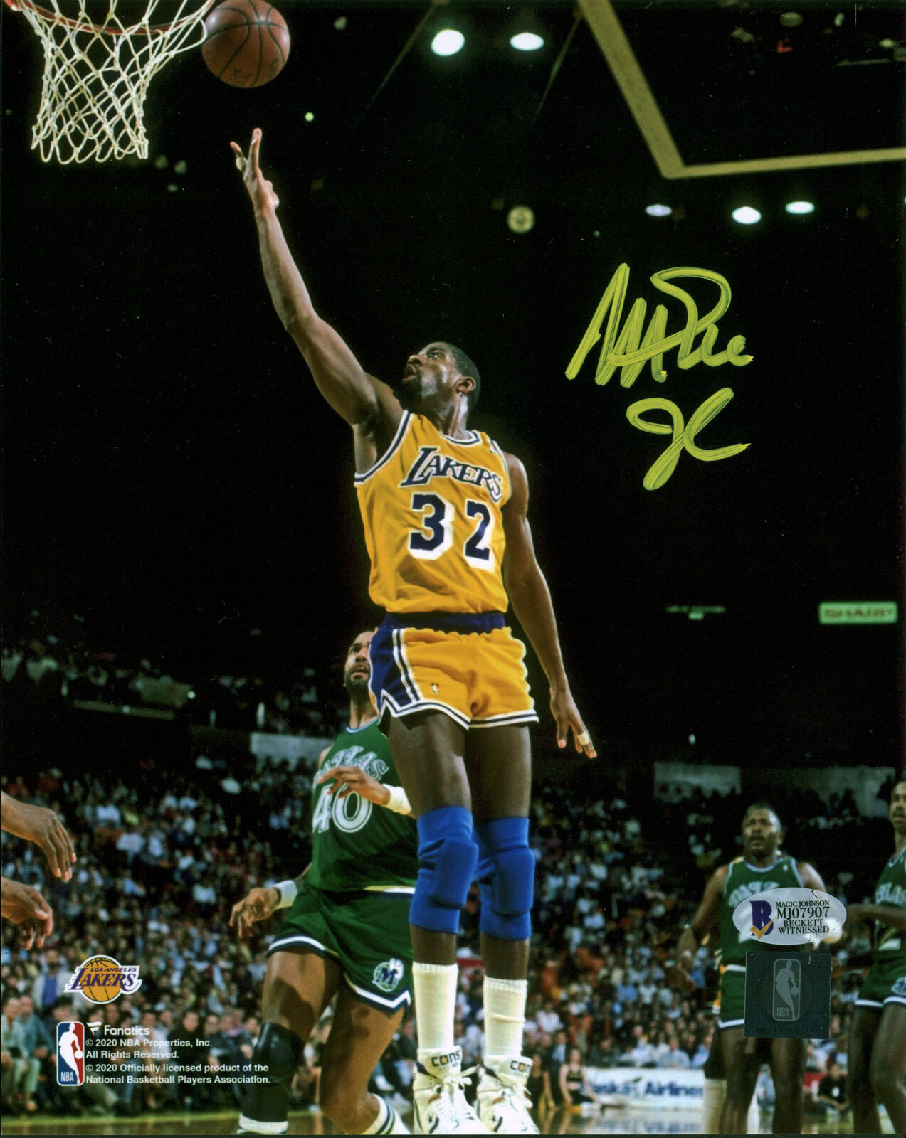 Lakers Magic Johnson Authentic Signed 8x10 Photo Poster painting Vs Mavericks BAS Witnessed