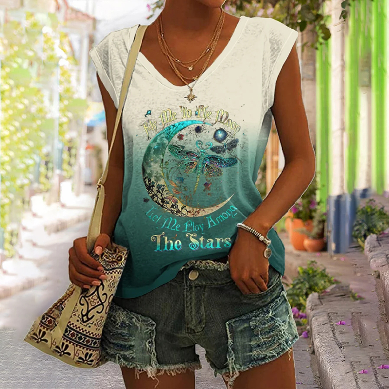 wearshes Fly Me To The Moon Let Me Play Among The Stars Print Tank Top