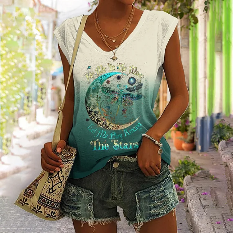 Fly Me To The Moon Let Me Play Among The Stars Print Tank Top