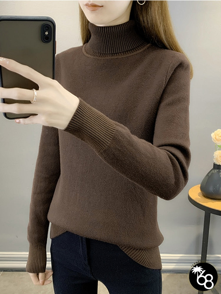 Women's Turtleneck Acrylic Knitted Pattern Casual Wear Sweaters | 168DEAL