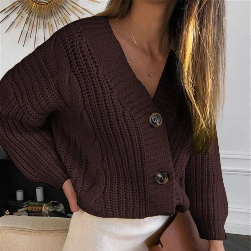 Wongn Wongn Casual Long Sleeve Button Cardigan Jacket Ladies Loose Twist Knit Sweater Female