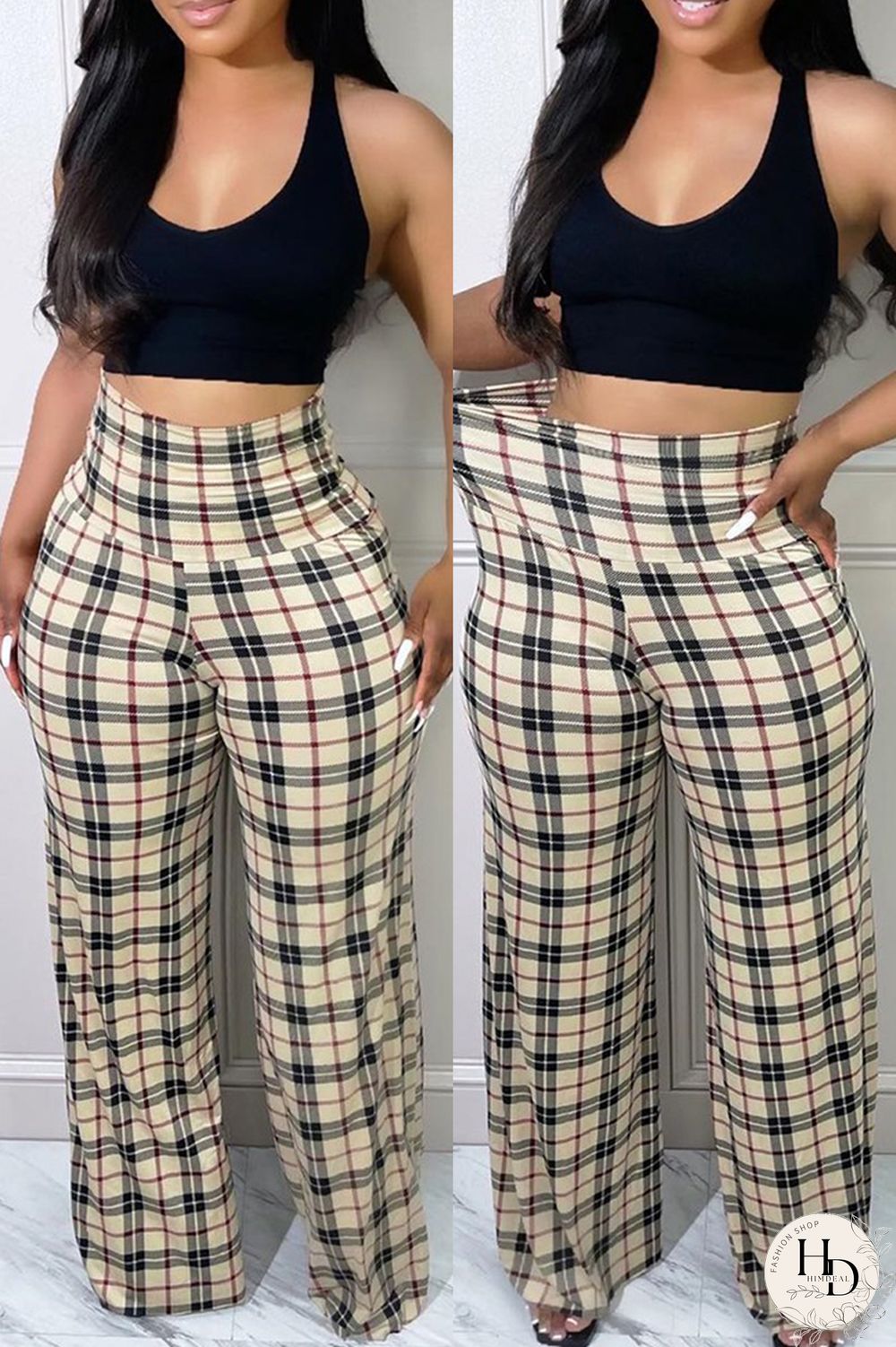 Apricot Fashion Casual Print Patchwork Regular High Waist Trousers