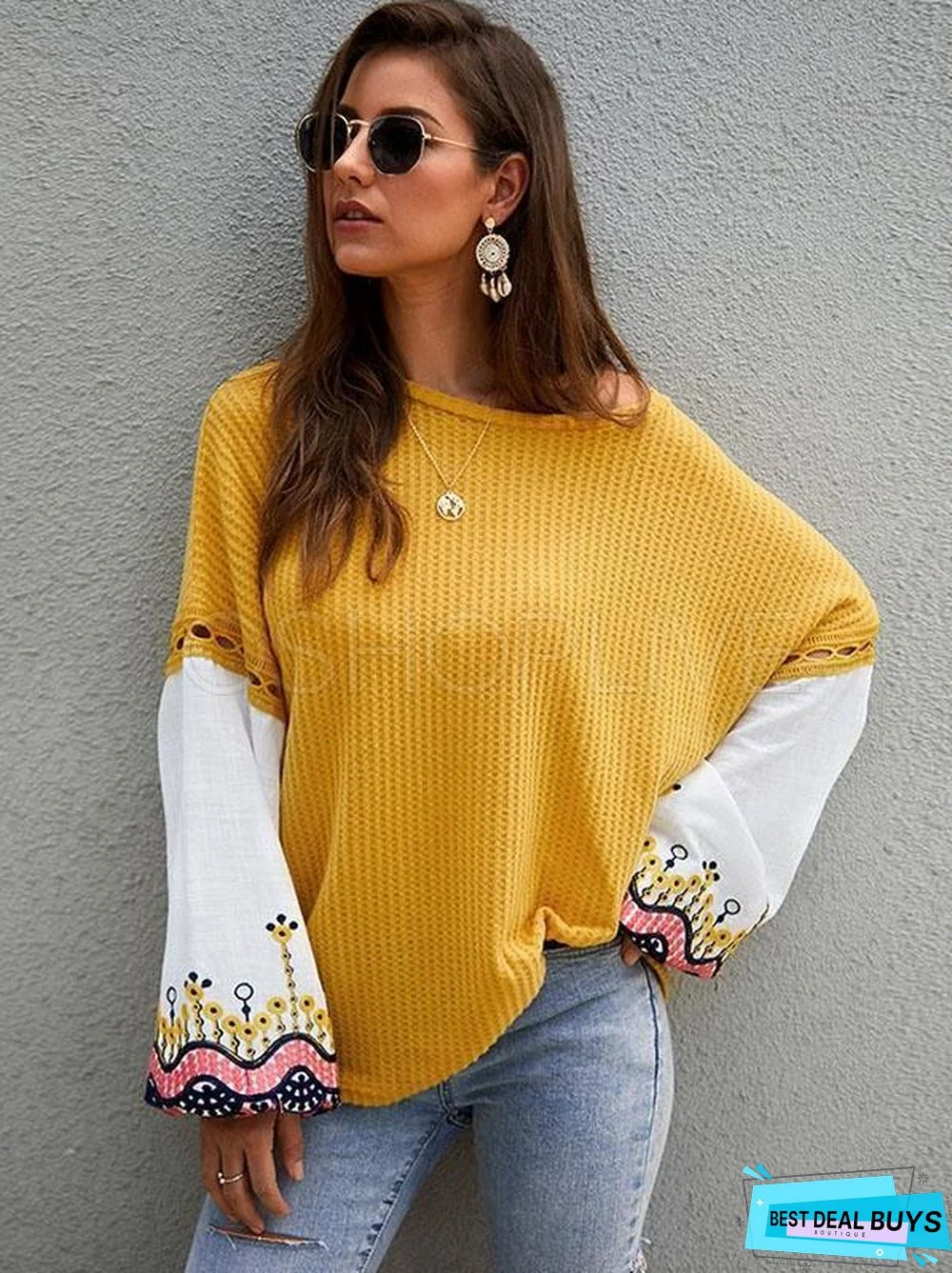 Loose Stitching Embroidered Sleeve Sweater