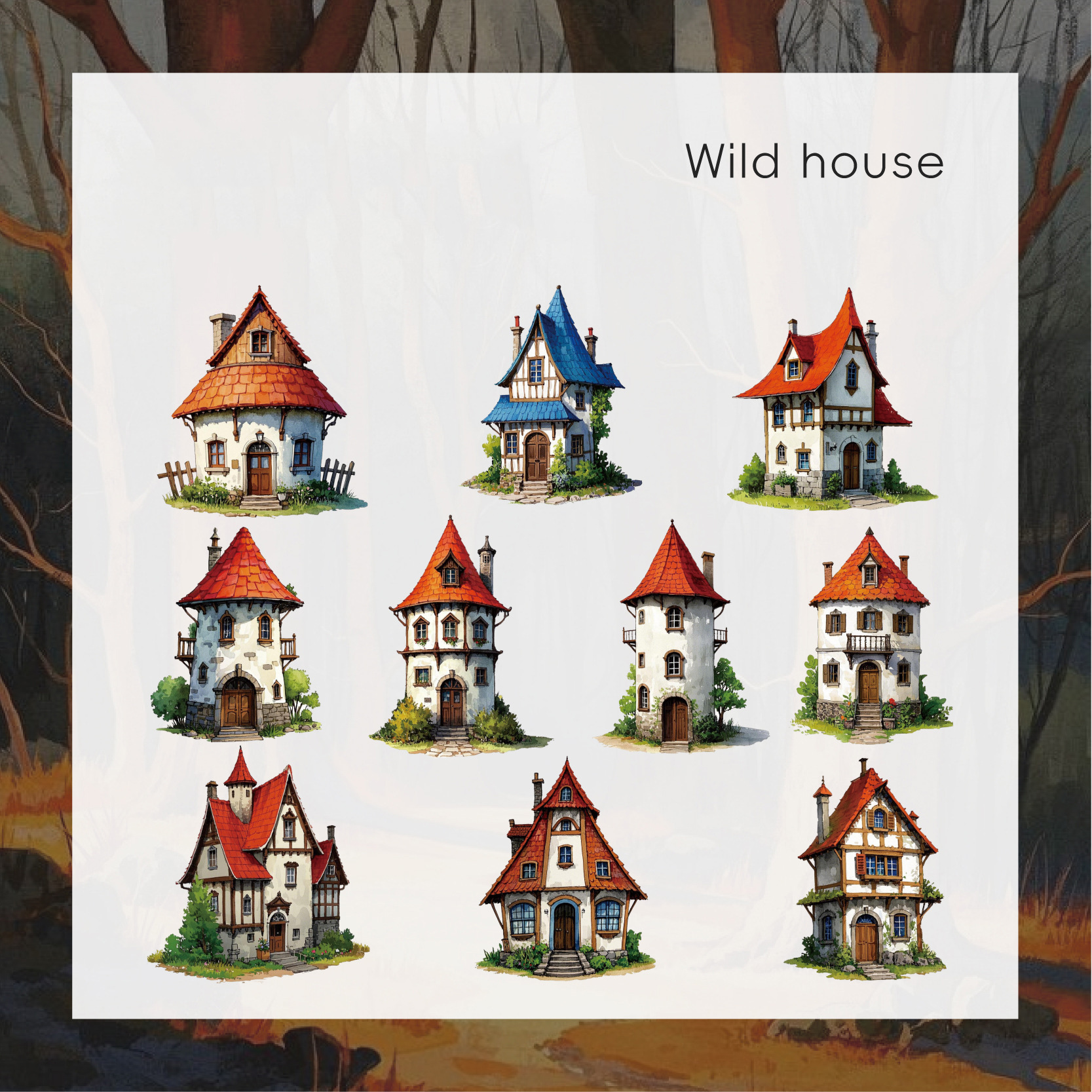 Sticker - Fairy House Series Cute Mushroom Building Landscape 