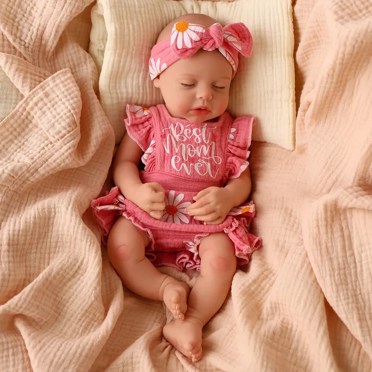 Babeside Lucy 12"/16" Sleeping Silicone Reborn Baby Girl Doll &ndash; Pink Daisy Outfit Gift