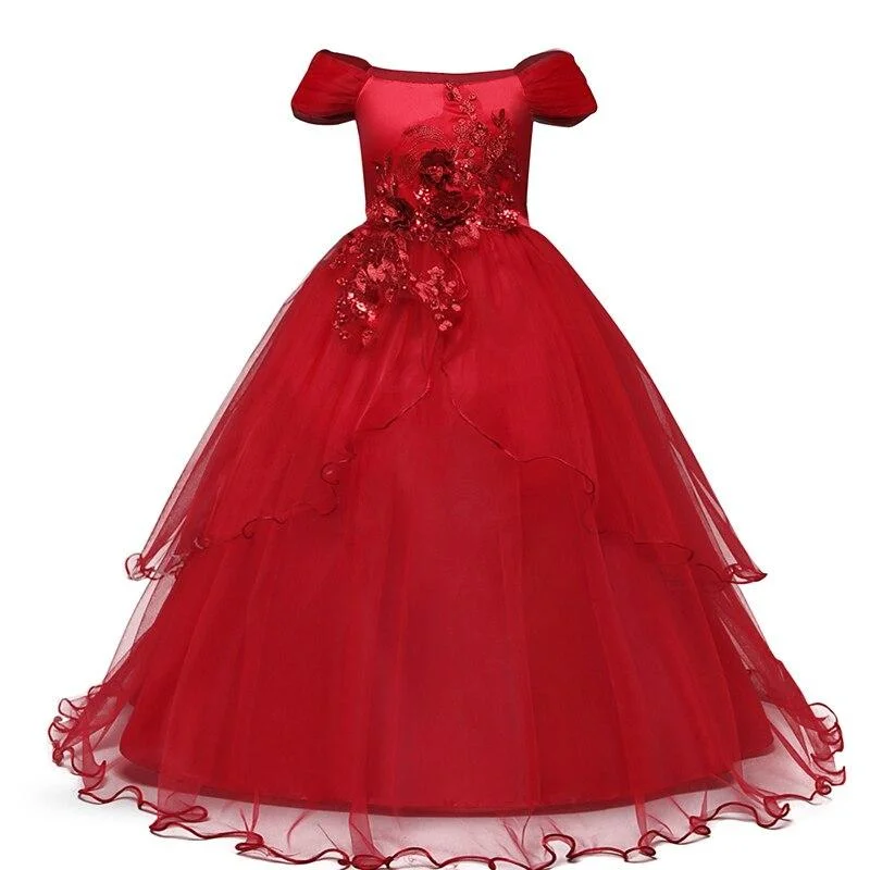 2021 Girls Summer Dress Embroidery Bridesmaid Princess Dress Kids Dresses For Girls Children Party Wedding Dress 10 12 14 Years