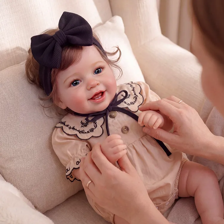 Babeside Vead 20" Vinyl Baby Girl Doll &ndash; Elegant Beige Outfit with Black Bow, Lifelike Toddler Doll Gift
