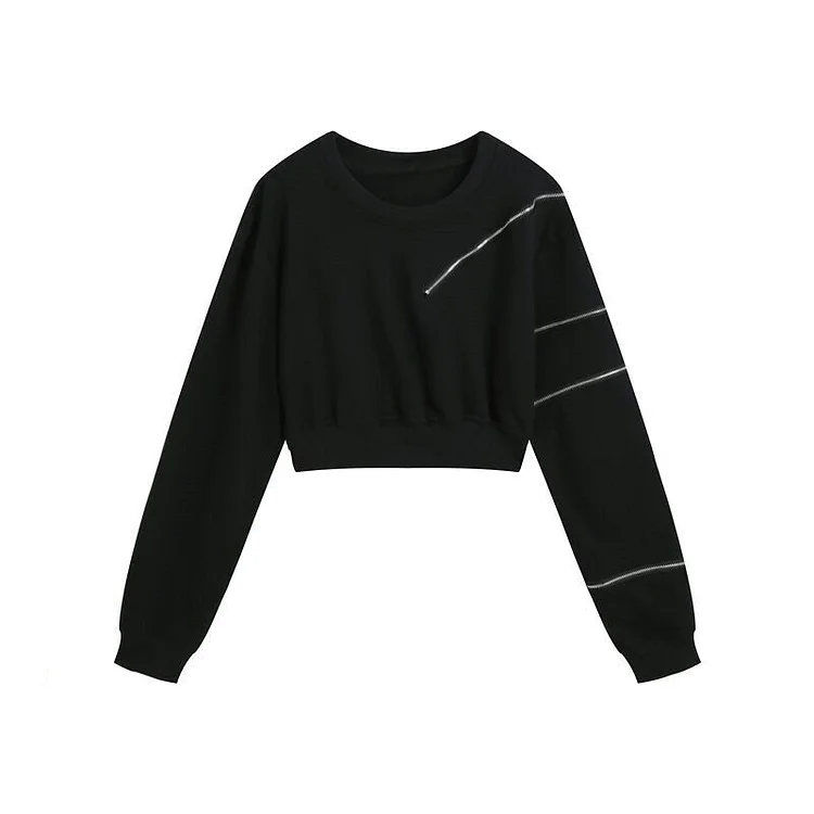 Off-shoulder Zipper Long-sleeve Sweatshirt