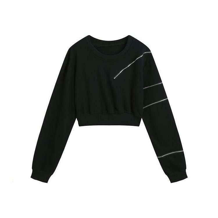 Off-shoulder Zipper Long-sleeve Sweatshirt