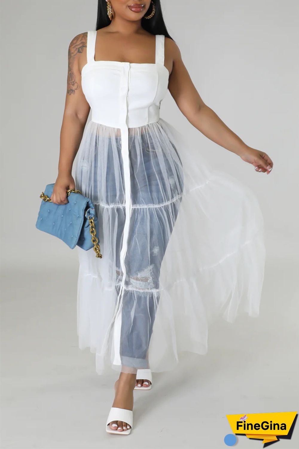 Black Casual Simplicity Solid Patchwork Fold Mesh Spaghetti Strap High Waist Tops