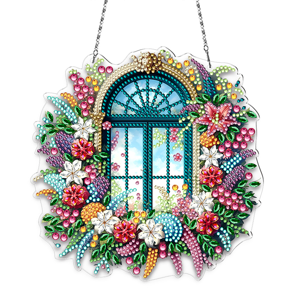 Acrylic Special Shape Window View 5D DIY Diamond Painting Hanging Pendants