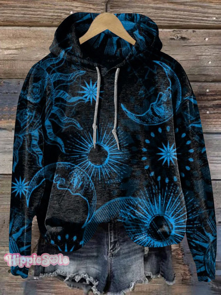 Sun And Moon Art Print Casual Hoodie Multicolor / S