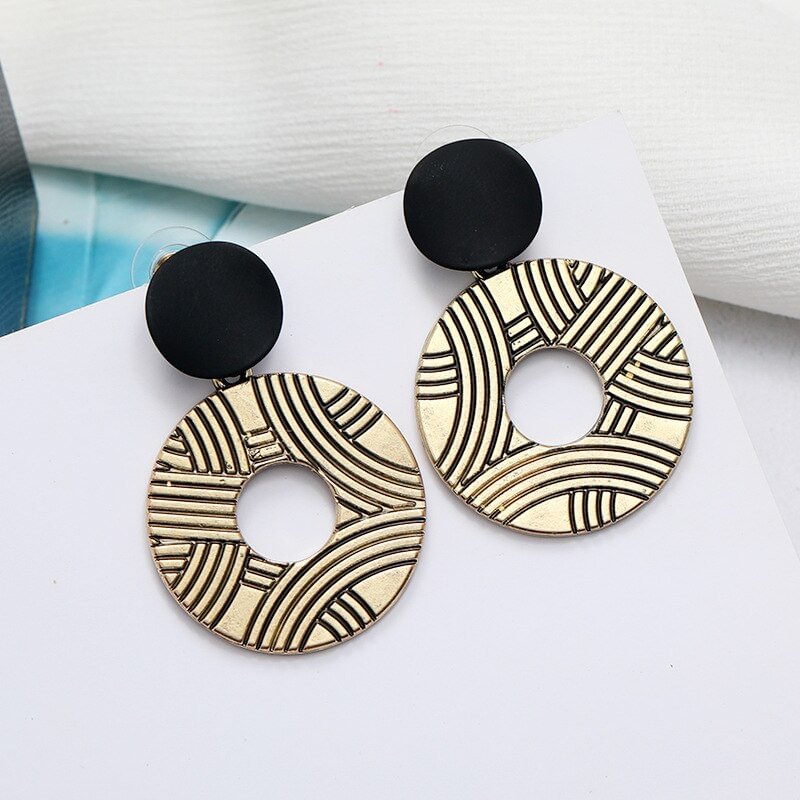 UsmallLifes King  Personality matte gold geometric round metal earrings US Mall Lifes