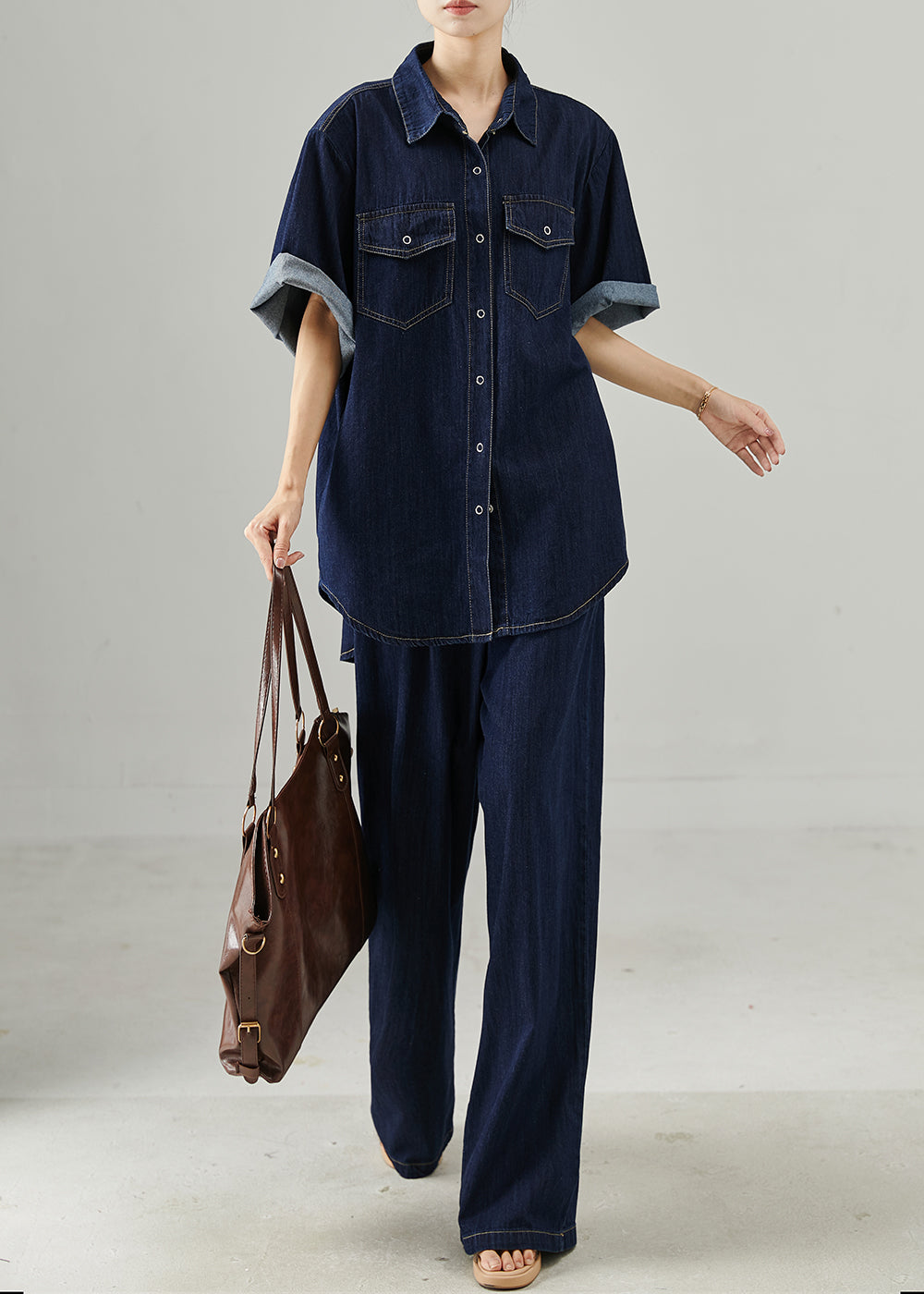 Oversized Cotton Tied Two Piece Pants Set main image 0