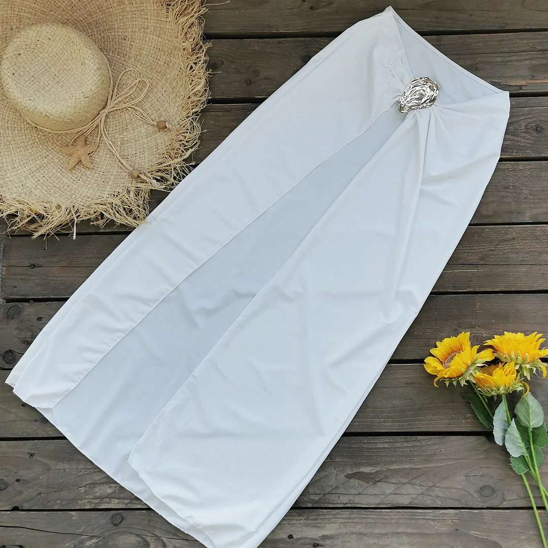 Churchf 2025 New Solid-Color Swimsuit Women Feel Deep V-Loand Back Half Dress Two-Case