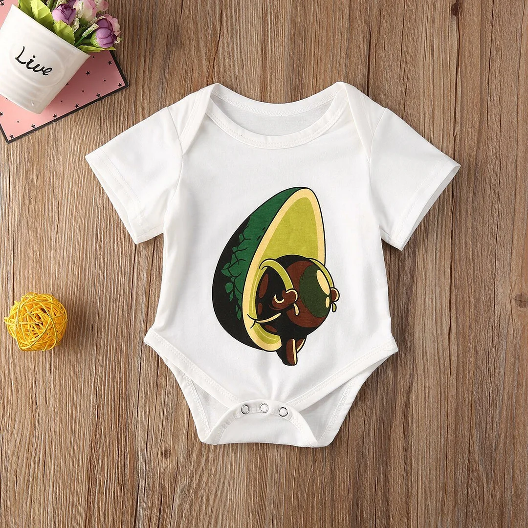 2020 Baby Summer Clothing Baby Jumpsuits for Girls Cartoon Avocado Print Round Neck Short Sleeve Bodysuit for Kids Girls
