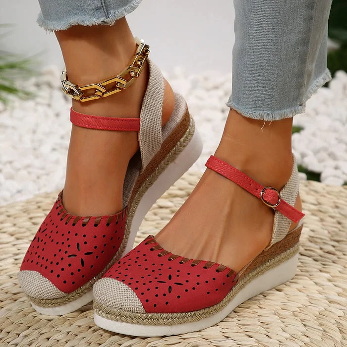 Women's Closed-Toe Espadrilles with Ankle Strap and Wedge Sole