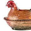 Hen Nest Glass Dish with Lid Crystal Glass Candy Jar Thicken Hen-Shaped Fruit Bowl Vintage Dessert Snack Plate for Home Decoration