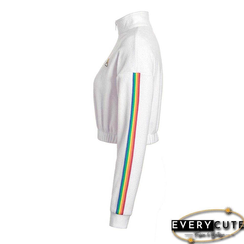 White Zipperd Up Crop Hoodie