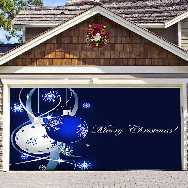 Christmas blue and white balls garage door banner ornament