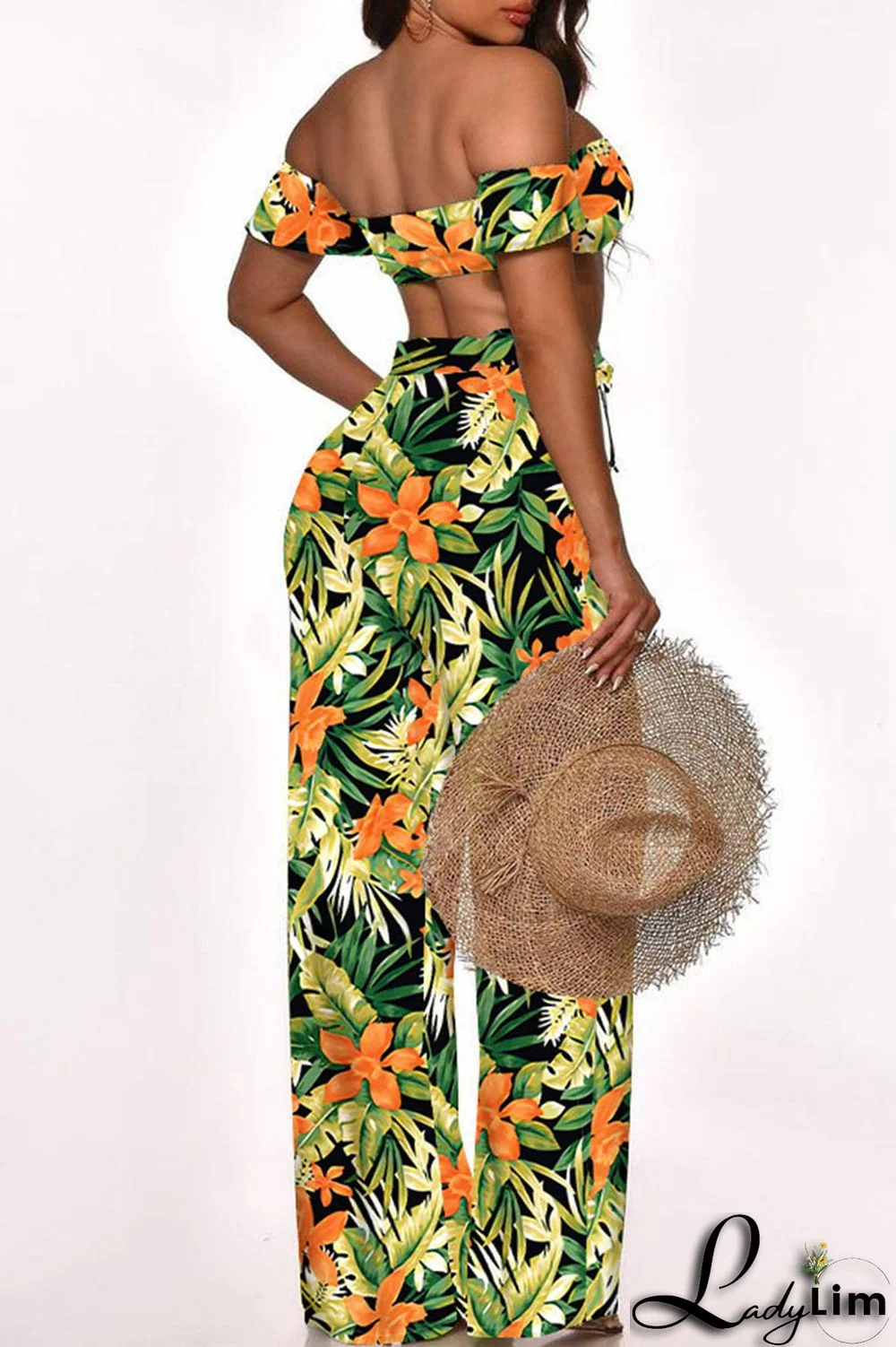 Cyan Fashion Sexy Print Bandage Backless Strapless Two Pieces