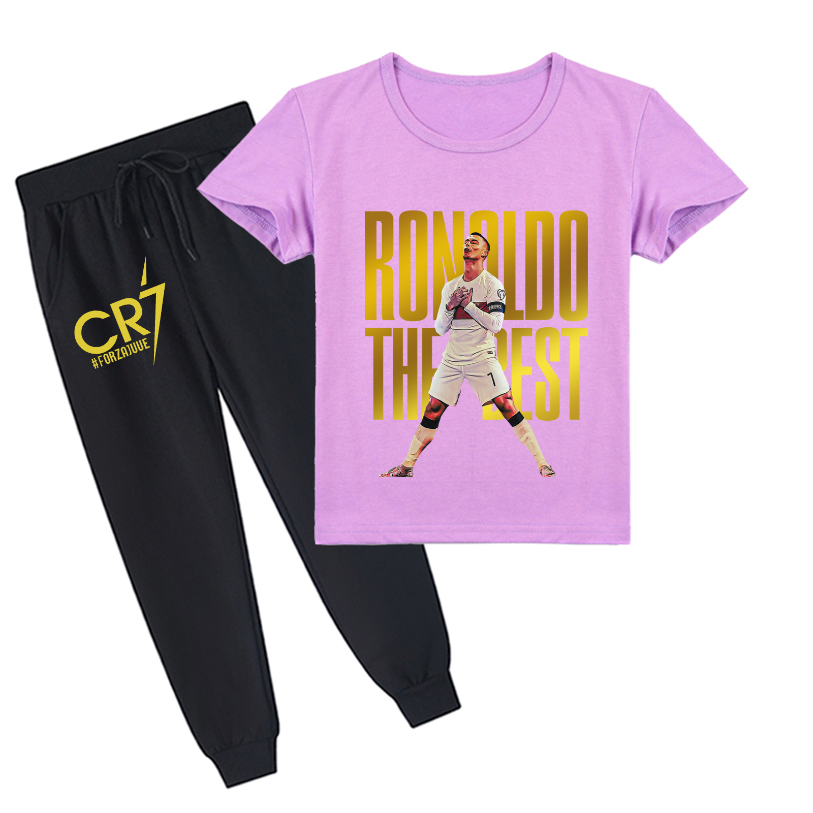 Mayoulove Kids' Cristiano Ronaldo Short Sleeve T-Shirt Set - Stylish Sportswear for Boys  Girls, Perfect Gift-Mayoulove