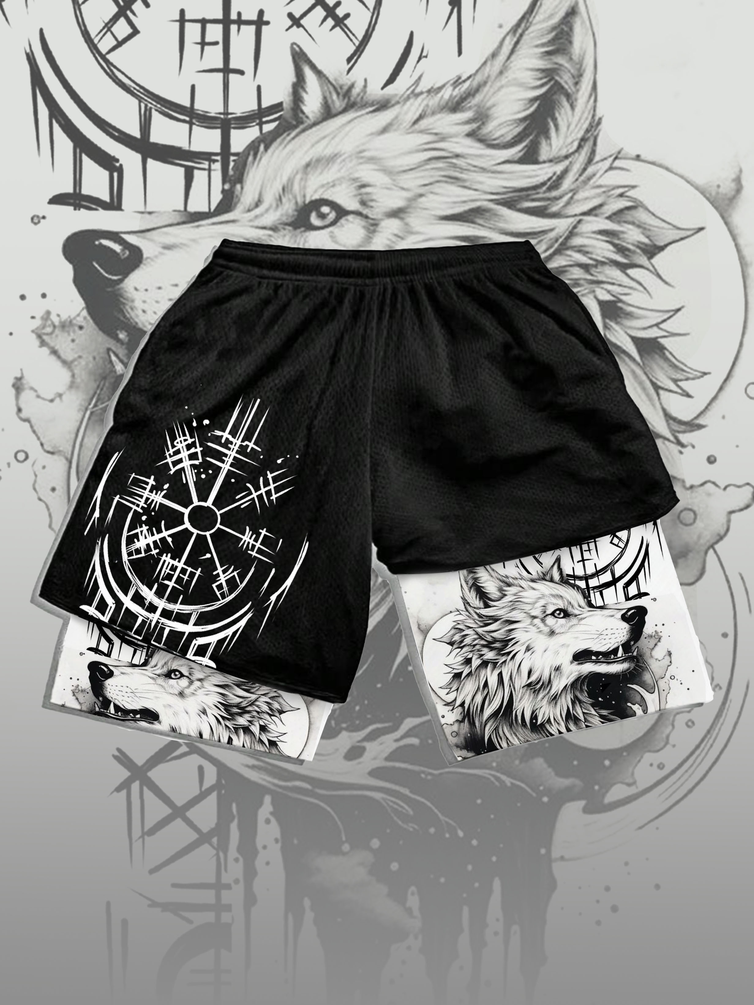 Men's Viking Giant Wolf Fenrir Totem Casual Shorts