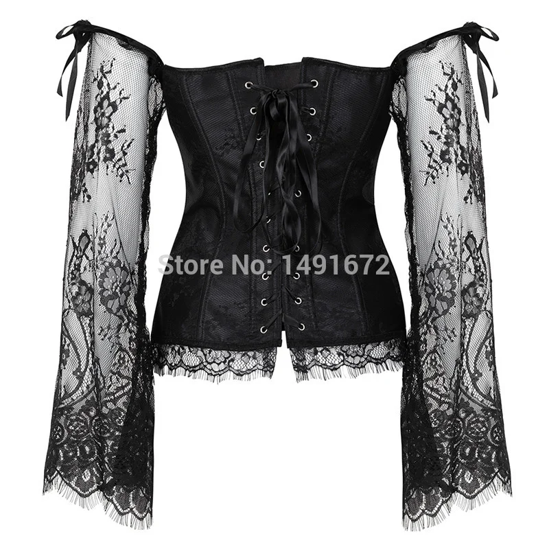 Billionm Sapubonva Corset Bustier Top for Women with Sleeves Vintage Style Victorian Retro Burlesque Lace up Vest Fashion White Black