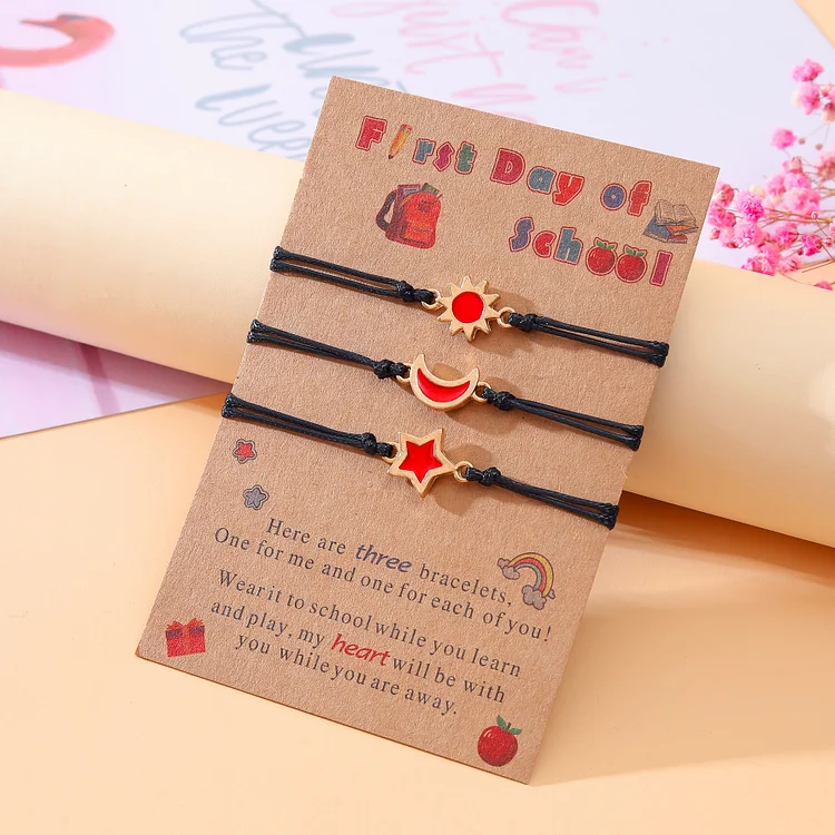 First Day of School Sun Star Moom Bracelet Set, Adjustable Bracelets Gift With Gift Card For Kids