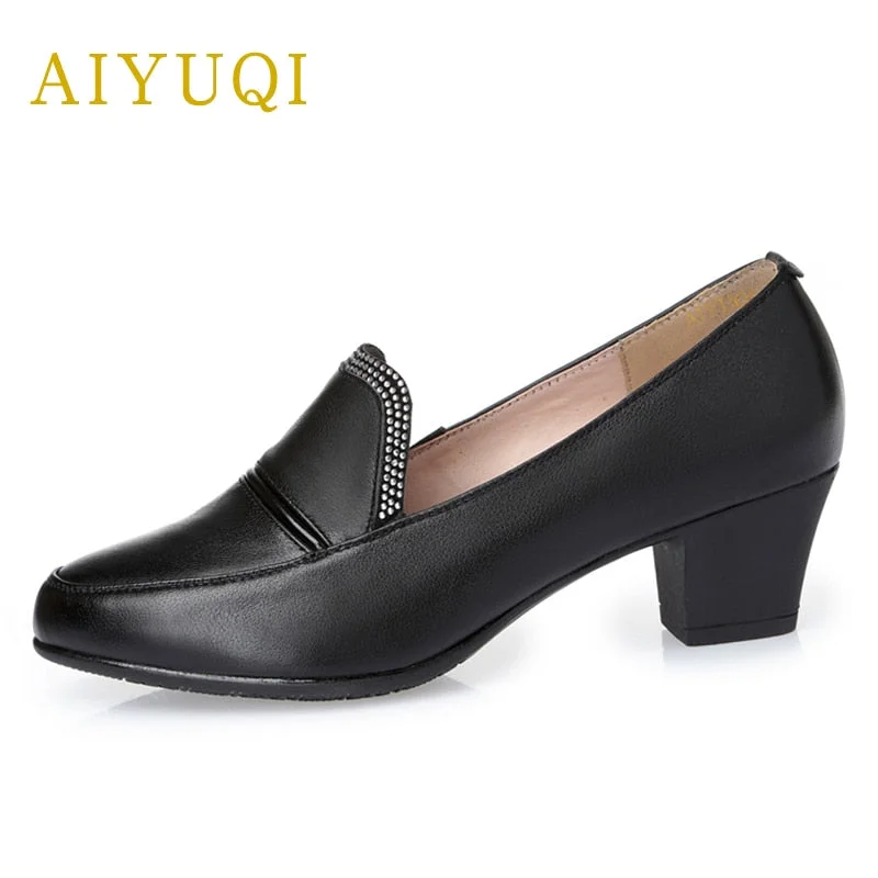 AIYUQI Spring Shoes Women Genuine Leather 2021 New Rhinestone Breathable Big Size Comfortable Light Mother Shoes Women Footwear